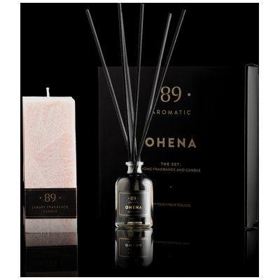 Rinkinys: namų kvapas ir parfumuota žvakė (kvadratinė) Aromatic 89