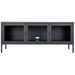 Televizoriaus staliukas Brisbane, su stiklinėmis durelėmis (juoda)
